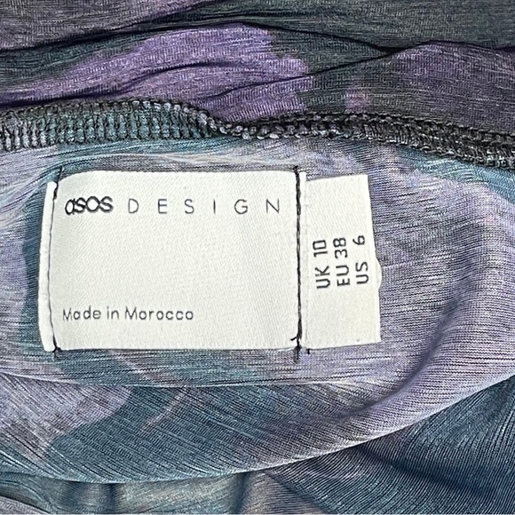 ASOS Design long dress bardotsheer purple black maxi low draped sexy back size 6 - Picture 6 of 8